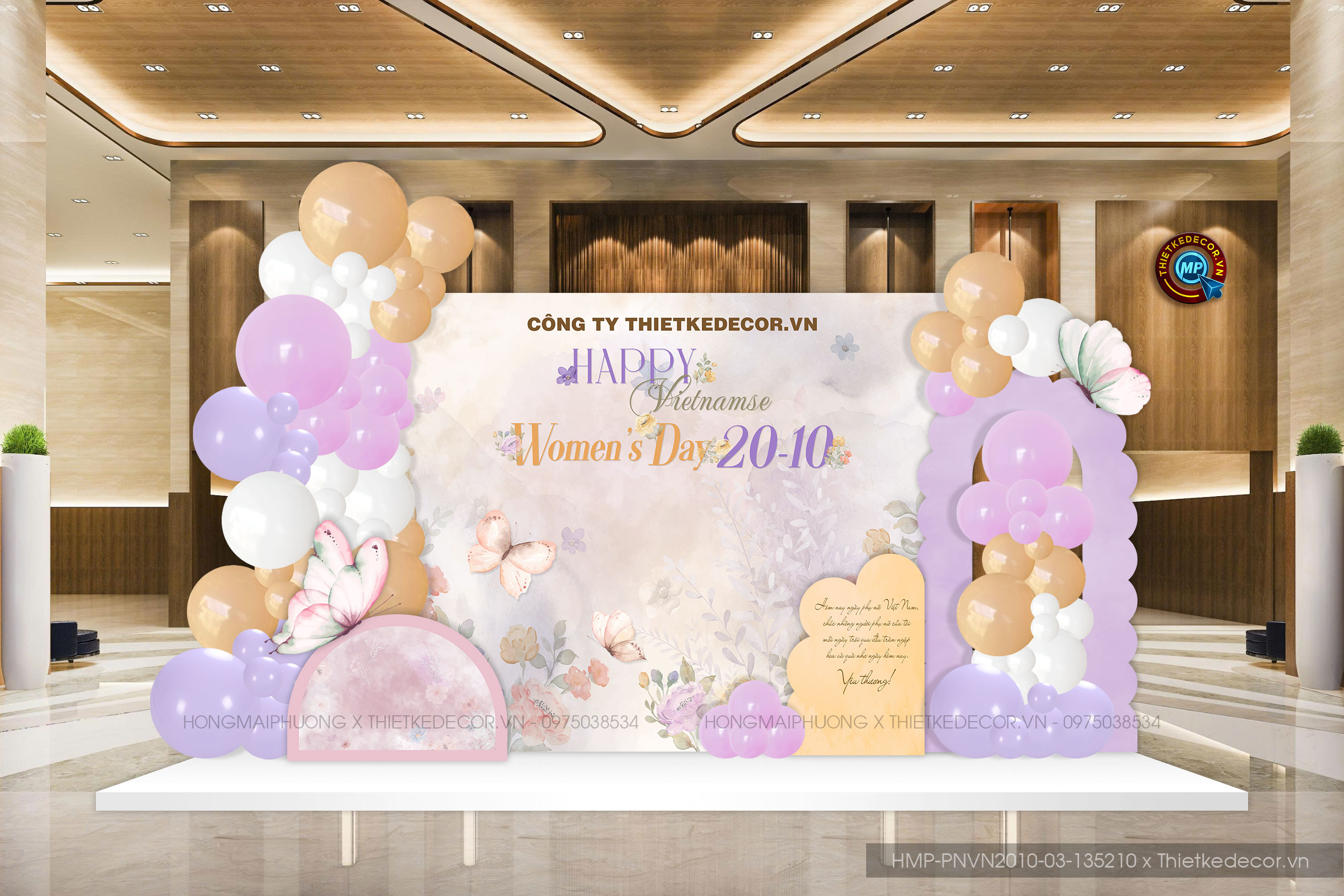 Backdrop Phụ nữ VN 20-10 tone vàng tím vibe thơ mộng